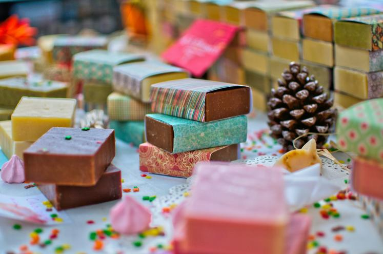Colилиful handmade soap bars stacked