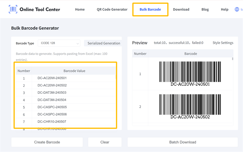 bulk barcode generator генератор штрих-кодов