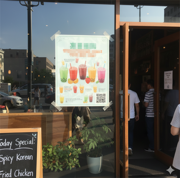 QR-код на рекламном плакате на входе в магазин