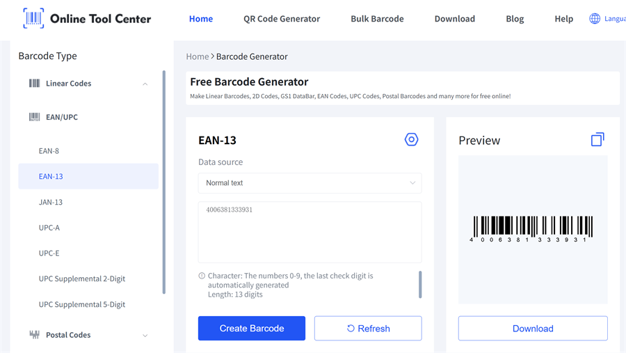 GTIN 13 генерация штрих-кодов