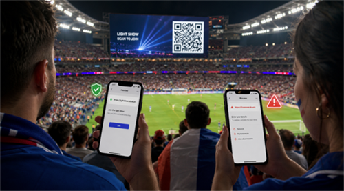 scan qr code at a world cup match Сканирование QR-кода на матче Кубка мира